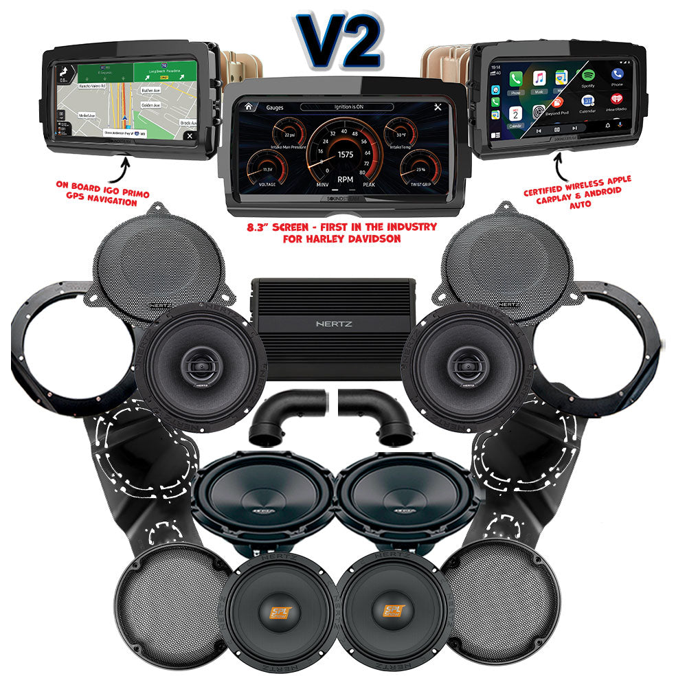 Hertz Stage 4 Plug & Play Amp, Speaker and Subwoofer Package With SoundStream Reserve V2 Radio For 2014-2025 Harley Davidson® Ultra Classic / Ultra Limited