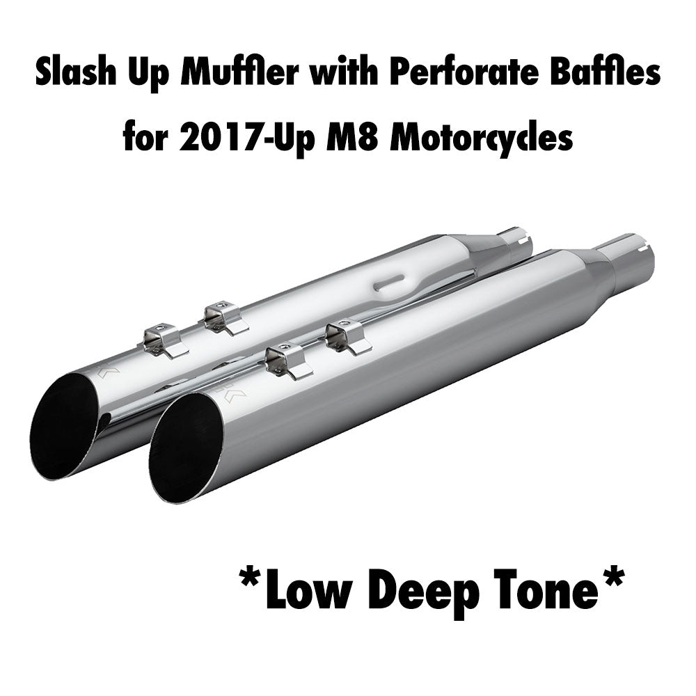 Khrome Werks 1801-1864 4.0" Chrome HP Plus Slash Up Mufflers with Perforate Baffles for Select 2017-Up M8 Harley Davidson® Motorcycles ( 40FSL-1011-CHR )