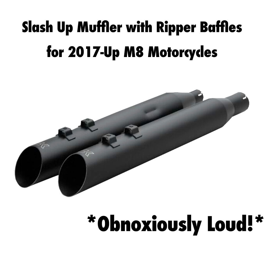 Khrome Werks 1801-1865 4.0" Black HP Plus Slash Up Mufflers with Ripper Baffle for Select 2017-Up M8 Harley Davidson® Motorcycles ( 40FSL-1012-BLK )