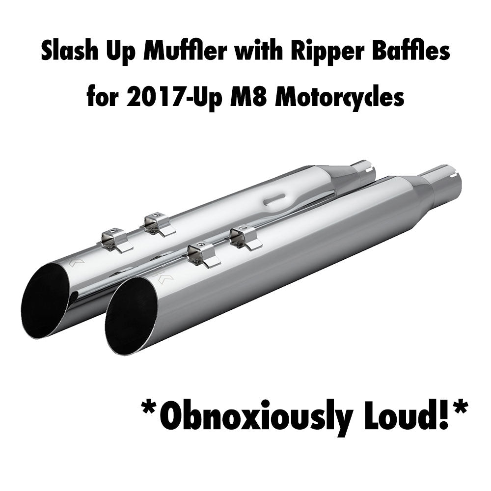 Khrome Werks 1801-1866 4.0" Chrome HP Plus Slash Up Mufflers with Ripper Baffles for 2017-Up M8 Harley Davidson® Touring Motorcycles ( 40FSL-1012-CHR )