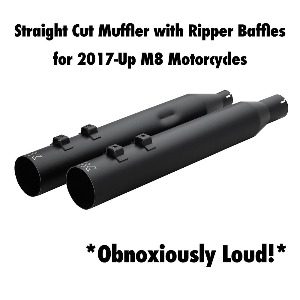 Khrome Werks 1801-1872 4.0" Black HP Plus Straight Cut Mufflers with Ripper Baffles for 2017-Up M8 Harley Davidson® Touring Motorcycles ( 40FST-1012-BLK )