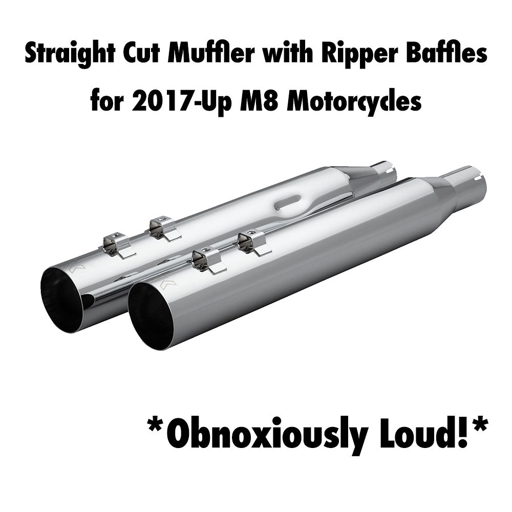 Khrome Werks 1801-1873 4.0" Chrome HP Plus Straight Cut Mufflers with Ripper Baffles for 2017-Up M8 Harley Davidson® Touring Motorcycles ( 40FST-1012-CHR )