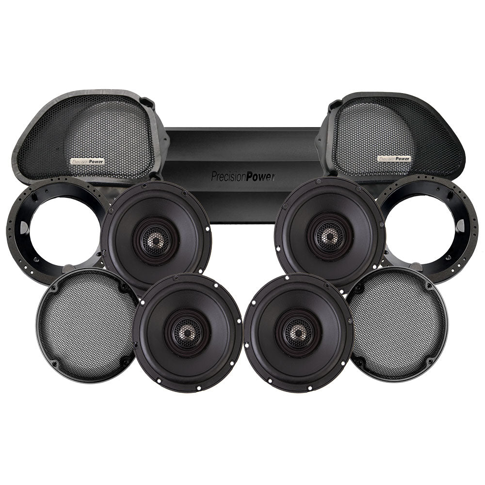Precision Power Stage 4 Plug & Play Amp And Speaker Package For 1996-2013 Harley Davidson® Road Glide for Existing SoundStream Reserve, Aquatic-AV, and Boss Radios