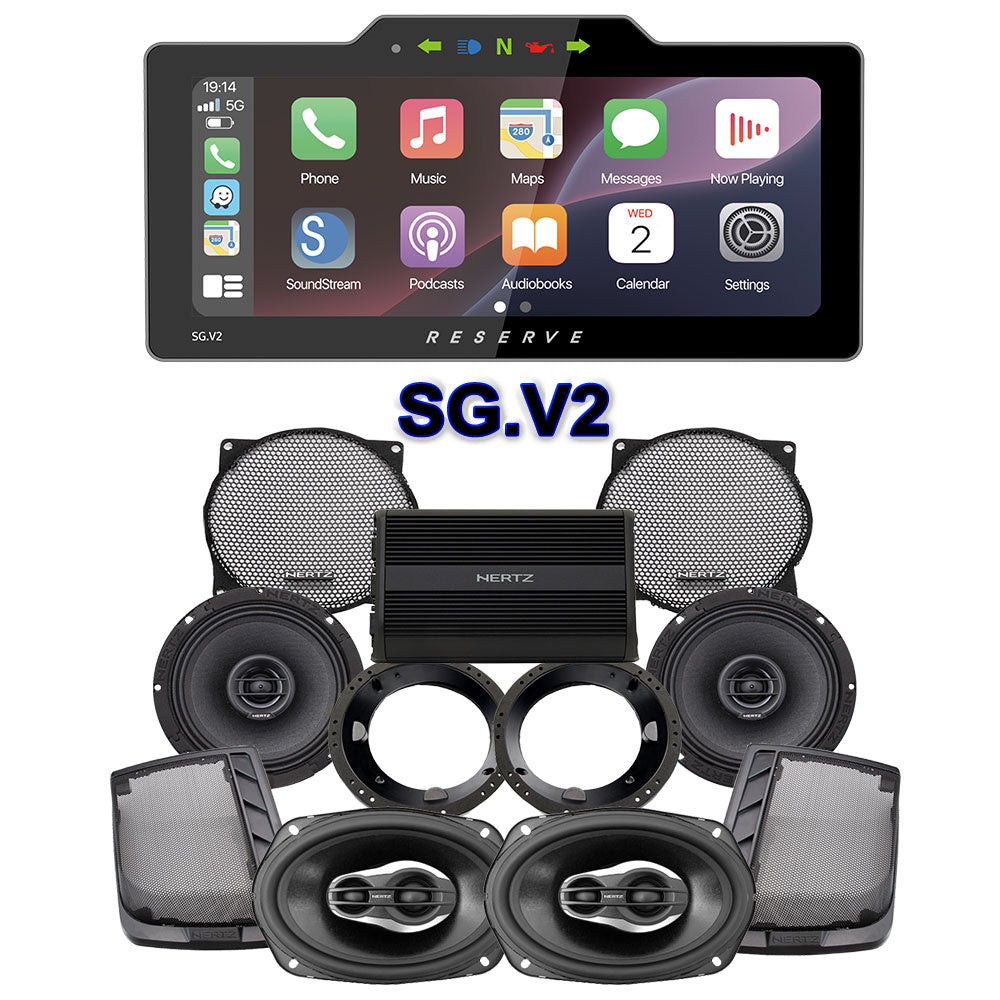 Hertz Stage 4 Plug & Play Amp And Speaker Package With Soundstream Reserve SG.V2 Radio For 1998-2013 Harley Davidson® Street Glide, Electra Glide, And Ultra