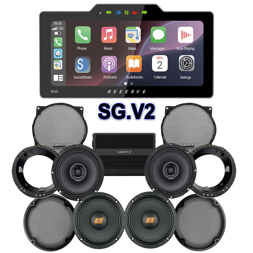 Hertz Stage 4 Plug & Play Amp And Speaker Package With Soundstream Reserve SG.V2 Radio For 1998-2013 Harley Davidson® Street Glide, Electra Glide, And Ultra