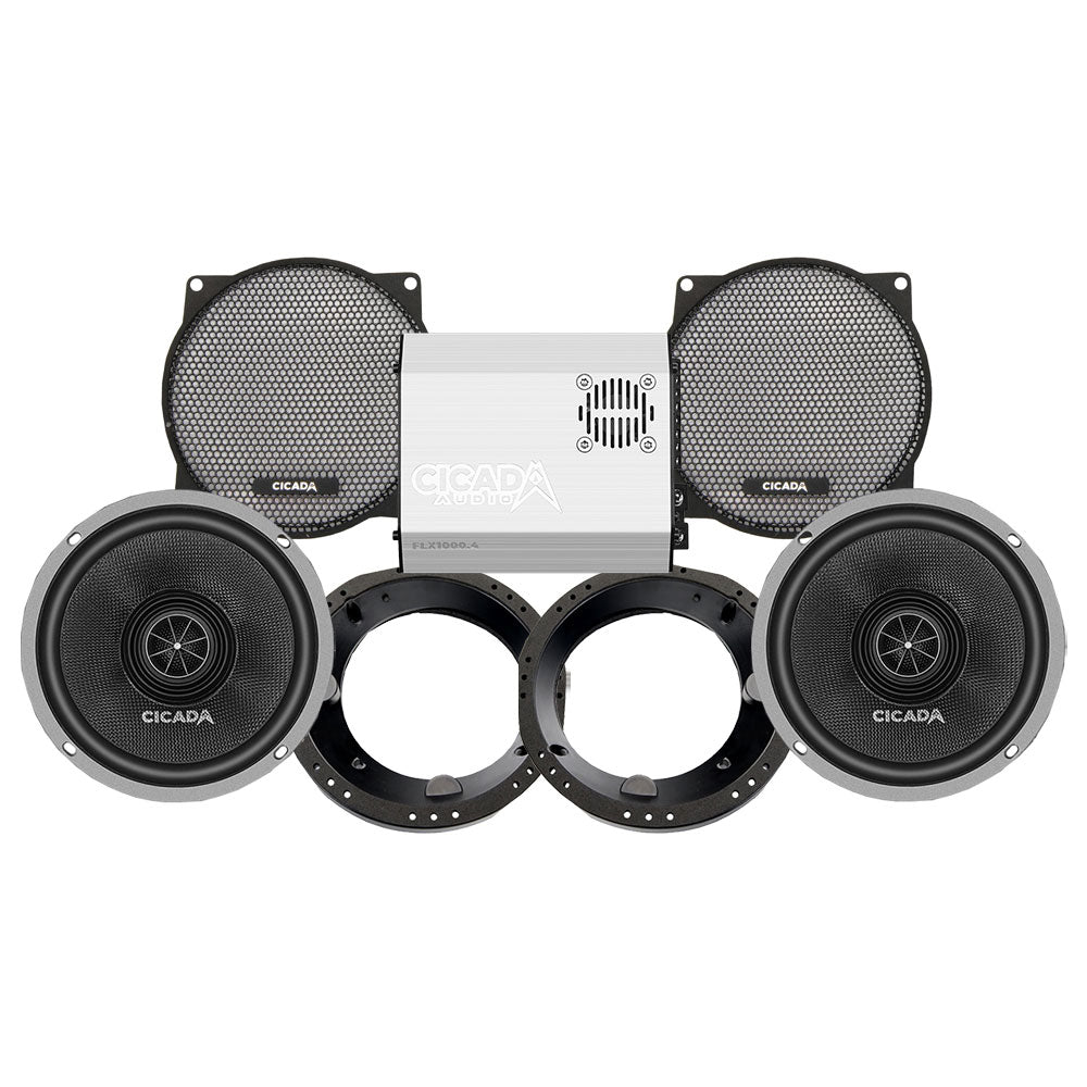 Cicada Audio CXX Stage 2 Plug & Play Amp And Speaker Package For 1996-2013 Harley Davidson® Street Glide, Electra Glide, And Ultra for Existing Soundstream Reserve, Aquatic-AV, and Boss Radios