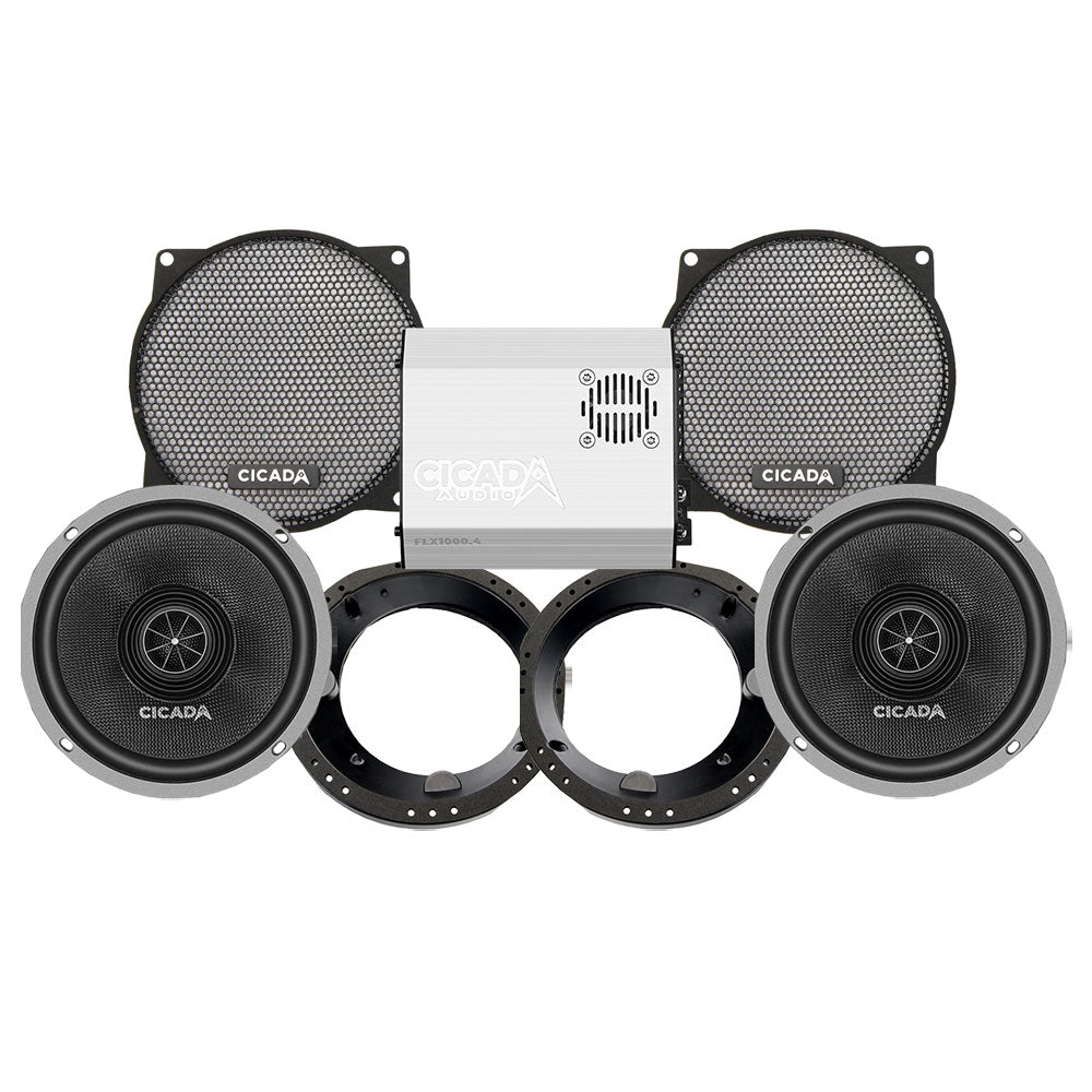 Cicada Audio CXX Stage 2 Plug & Play Amp And Speaker Package For 1996-2013 Harley Davidson® Street Glide, Electra Glide, And Ultra for Existing Soundstream Reserve, Aquatic-AV, and Boss Radios