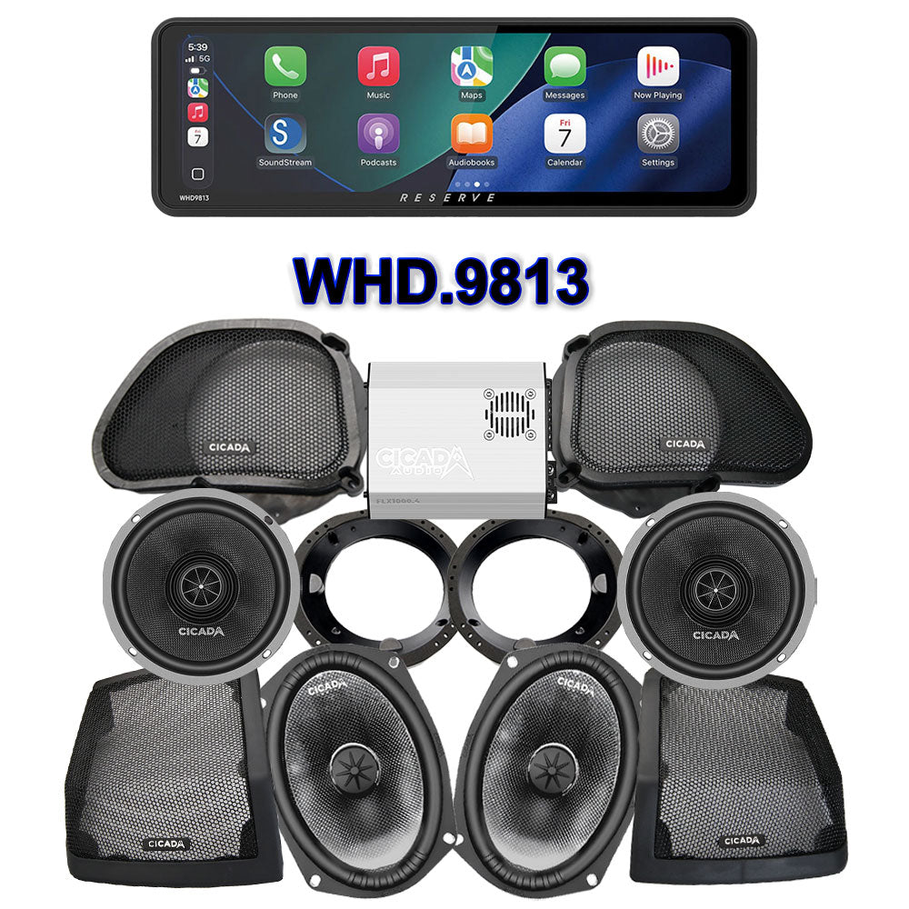 Cicada Audio CXX Stage 4 Plug & Play Amp And Speaker Package With Soundstream Reserve WHD.9813 Radio For 2009-2013 Harley Davidson® CVO Road Glide