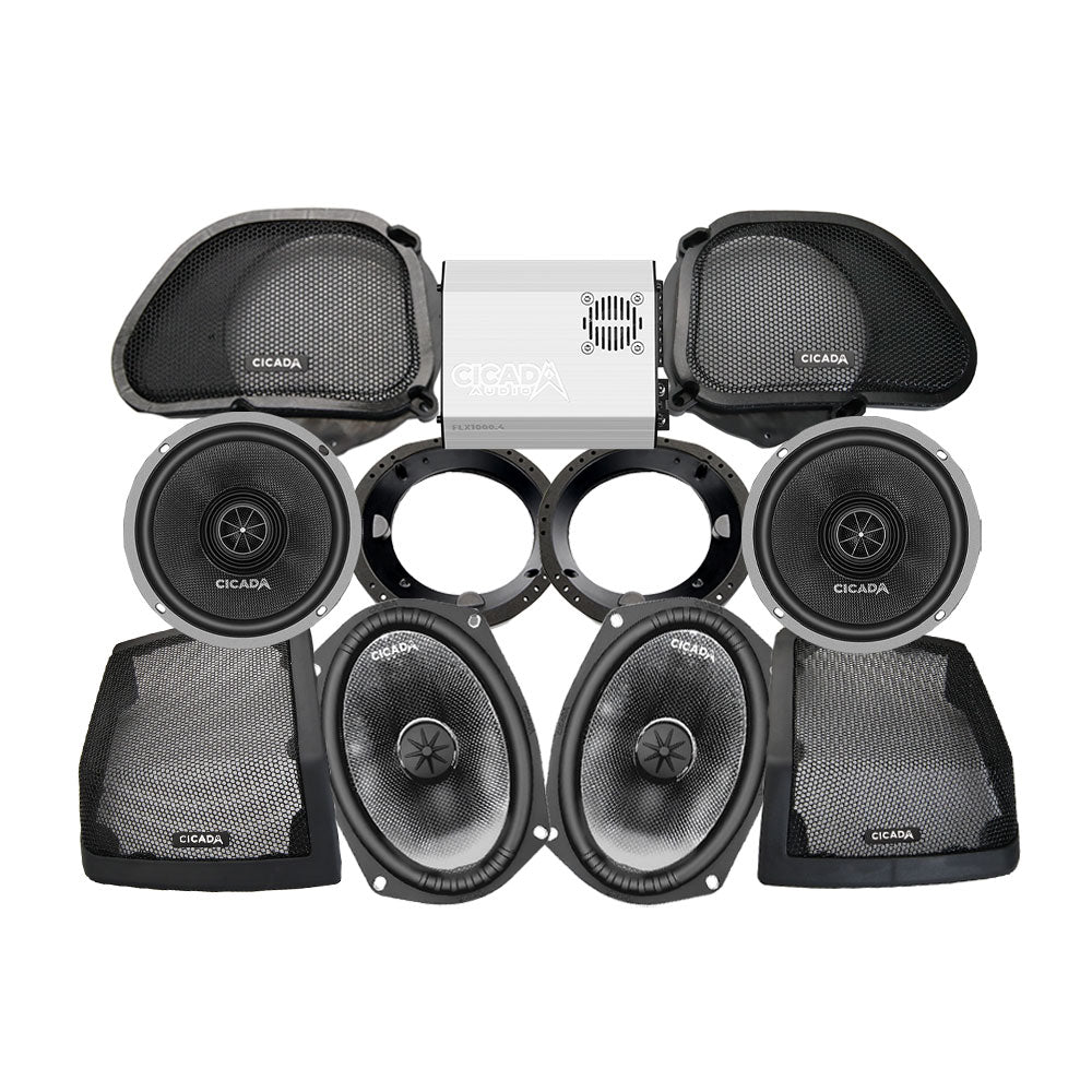 Cicada Audio CXX Stage 4 Plug & Play Amp And Speaker Package For 2009-2013 Harley Davidson® CVO Road Glide for Existing Soundstream Reserve, Aquatic-AV, and Boss Radios