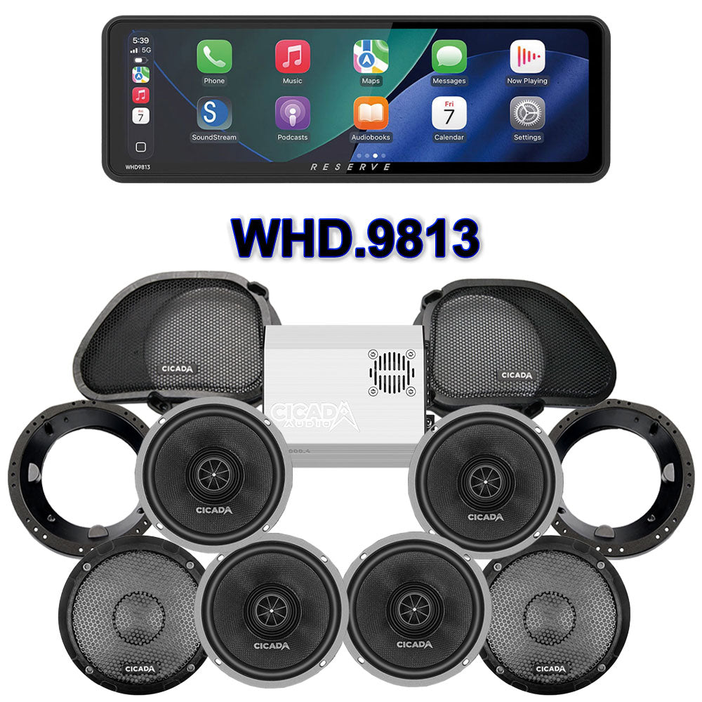 Cicada Audio CXX Stage 4 Plug & Play Amp And Speaker Package With Soundstream Reserve WHD.9813 Radio For 1996-2013 Harley Davidson® CVO Road Glide
