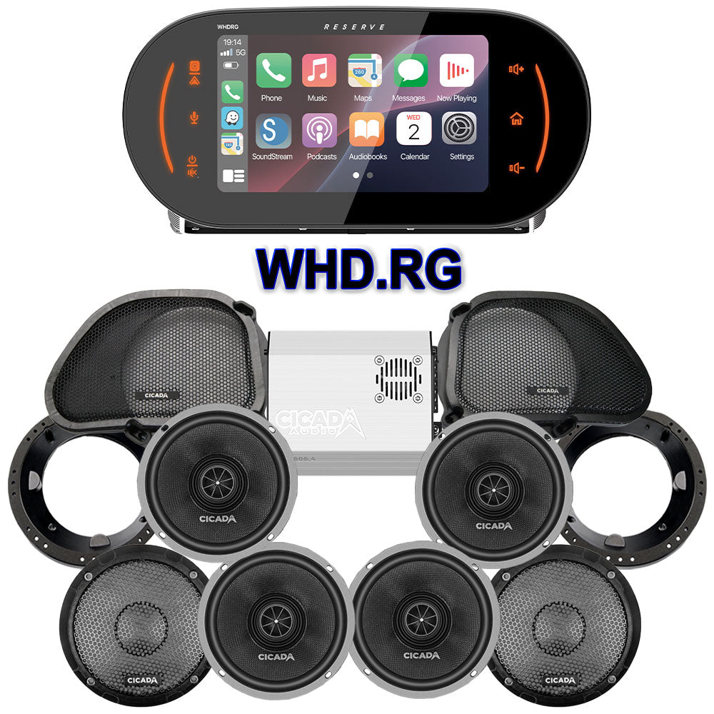 Cicada Audio CXX Stage 4 Plug & Play Amp And Speaker Package With Soundstream Reserve WHD.RG Radio For 1996-2013 Harley Davidson® CVO Road Glide
