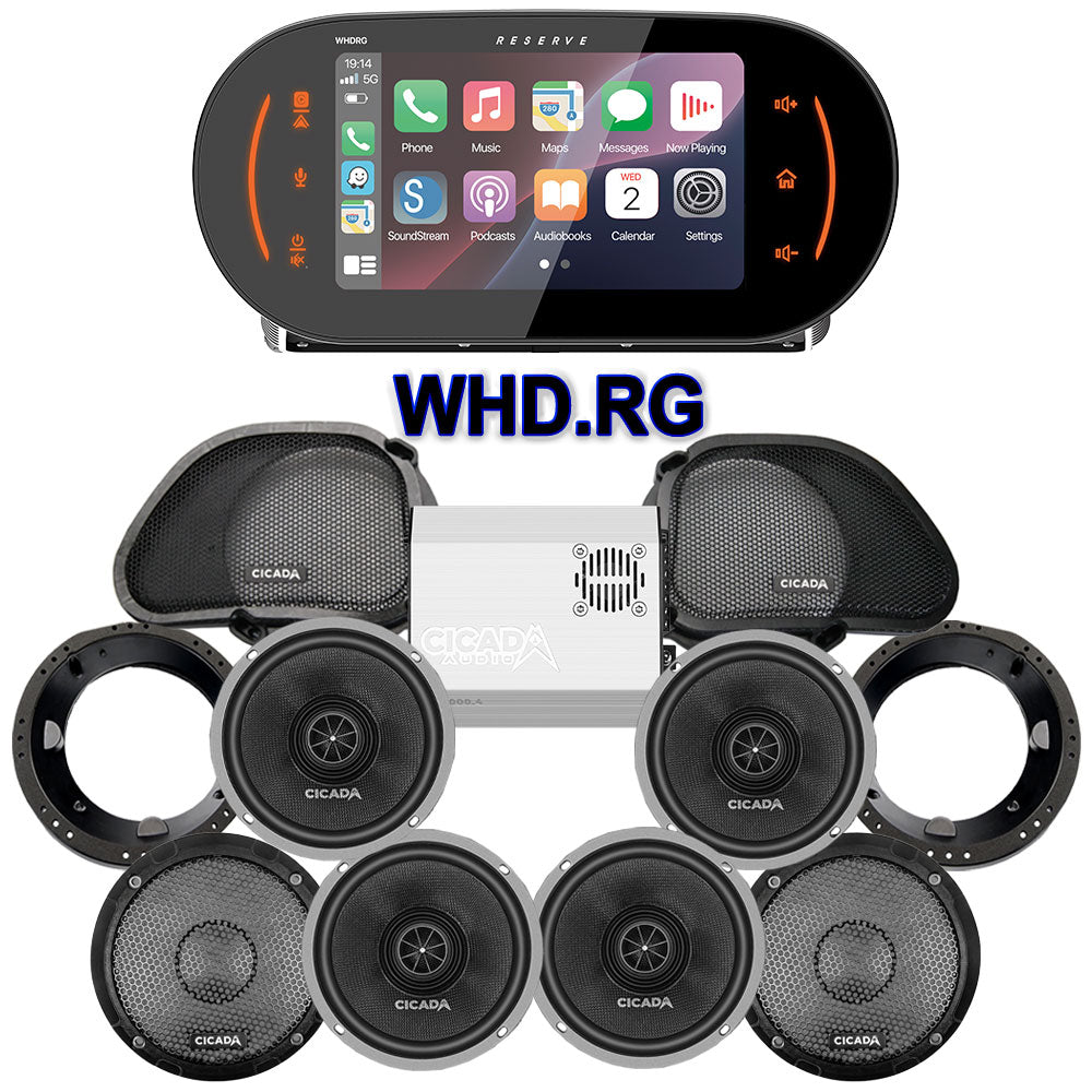 Cicada Audio CXX Stage 4 Plug & Play Amp And Speaker Package With Soundstream Reserve WHD.RG Radio For 1996-2013 Harley Davidson® CVO Road Glide