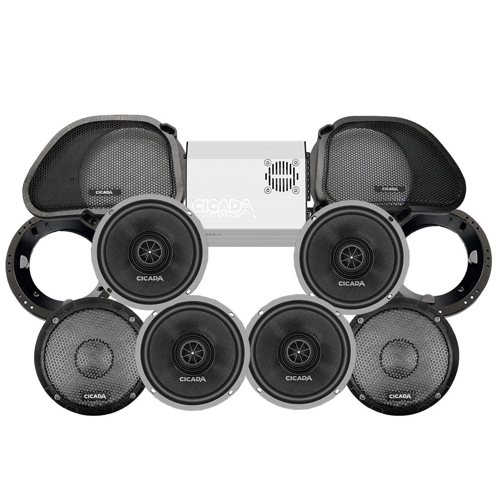 Cicada Audio CXX Stage 4 Plug & Play Amp And Speaker Package For 2009-2013 Harley Davidson® CVO Road Glide for Existing Soundstream Reserve, Aquatic-AV, and Boss Radios