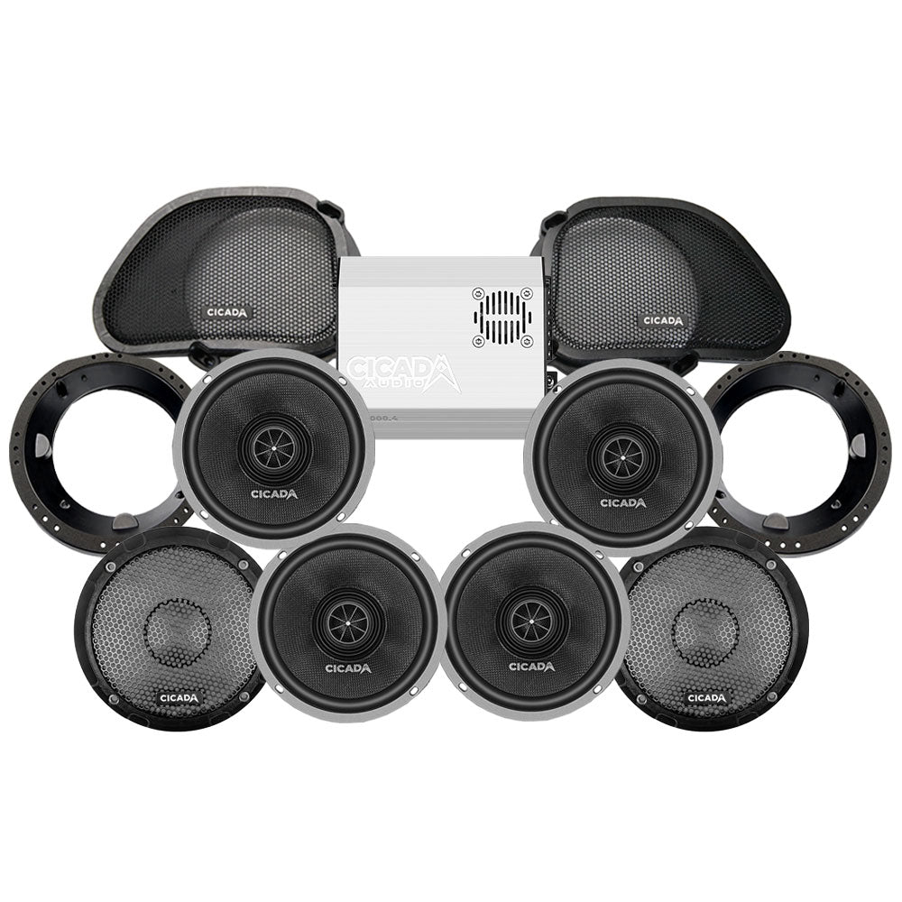 Cicada Audio CXX Stage 4 Plug & Play Amp And Speaker Package For 2009-2013 Harley Davidson® CVO Road Glide for Existing Soundstream Reserve, Aquatic-AV, and Boss Radios