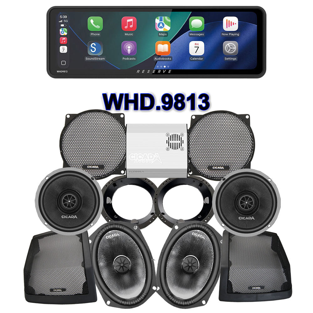 Cicada Audio CXX Stage 4 Plug & Play Amp And Speaker Package With Soundstream Reserve WHD.9813 Radio For 1998-2013 Harley Davidson® Street Glide, Electra Glide, And Ultra