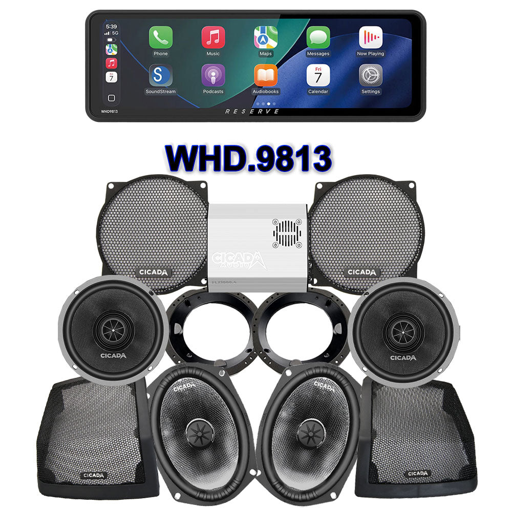 Cicada Audio CXX Stage 4 Plug & Play Amp And Speaker Package With Soundstream Reserve WHD.9813 Radio For 1996-2013 Harley Davidson® CVO Street Glide And CVO Ultra