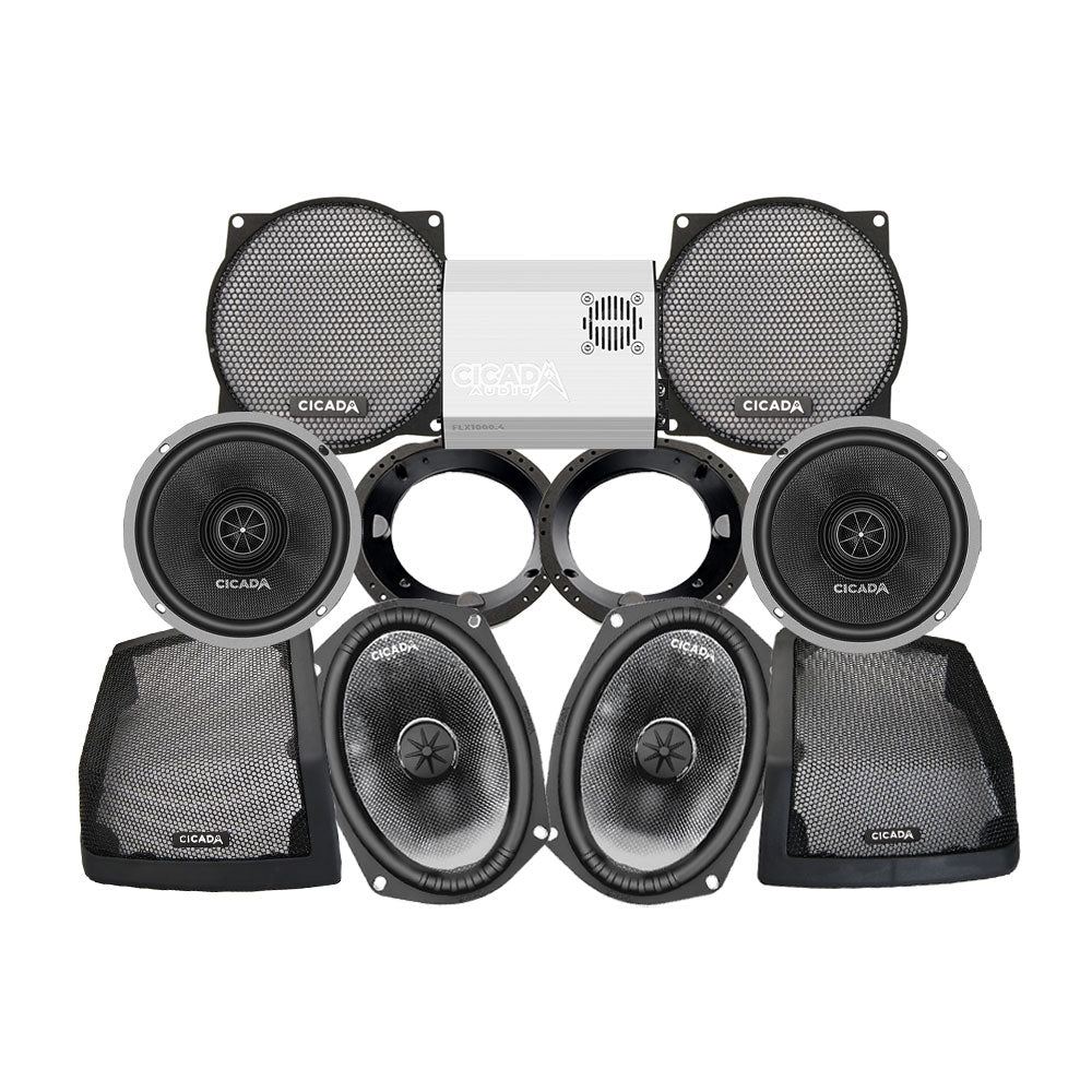 Cicada Audio CXX Stage 4 Plug & Play Amp And Speaker Package For 1998-2013 Harley Davidson® CVO Street Glide And Ultra for Existing Soundstream Reserve, Aquatic-AV, and Boss Radios