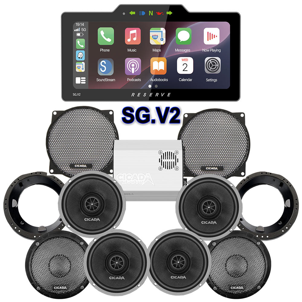 Cicada Audio CXX Stage 4 Plug & Play Amp And Speaker Package With Soundstream Reserve SG.V2 Radio For 1998-2013 Harley Davidson® Street Glide, Electra Glide, And Ultra