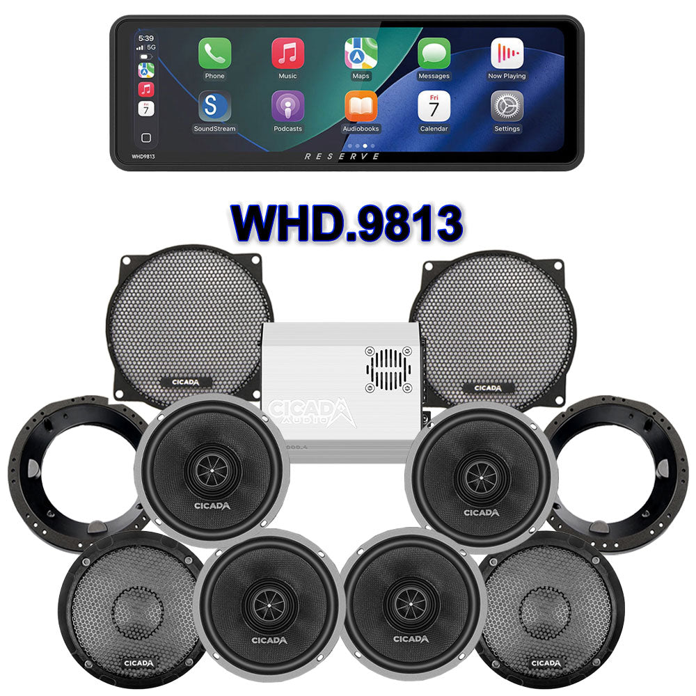 Cicada Audio CXX Stage 4 Plug & Play Amp And Speaker Package With Soundstream Reserve WHD.9813 Radio For 1996-2013 Harley Davidson® CVO Street Glide And CVO Ultra