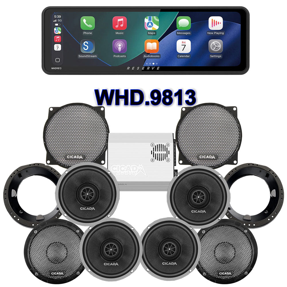 Cicada Audio CXX Stage 4 Plug & Play Amp And Speaker Package With Soundstream Reserve WHD.9813 Radio For 1998-2013 Harley Davidson® Street Glide, Electra Glide, And Ultra