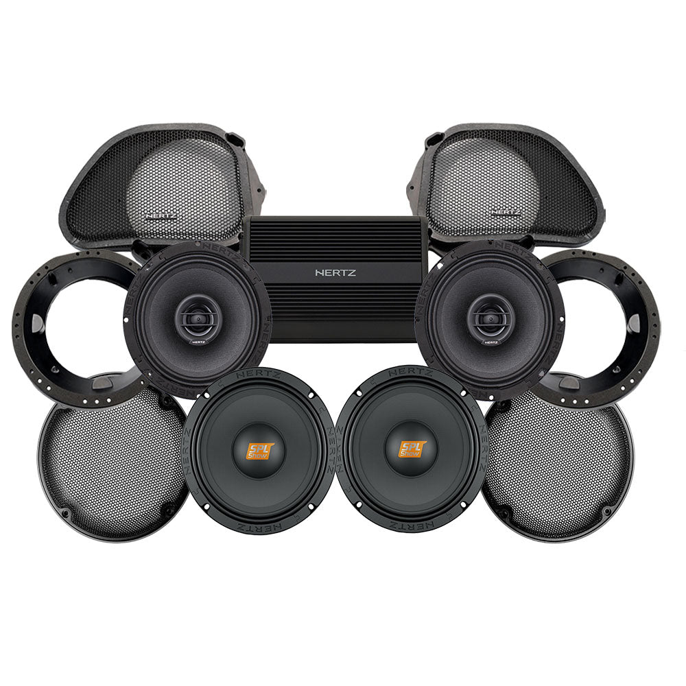 Hertz Stage 4 Plug & Play Amp And Speaker Package For 1996-2013 Harley Davidson® Road Glide for Existing SoundStream Reserve, Aquatic-AV, and Boss Radios
