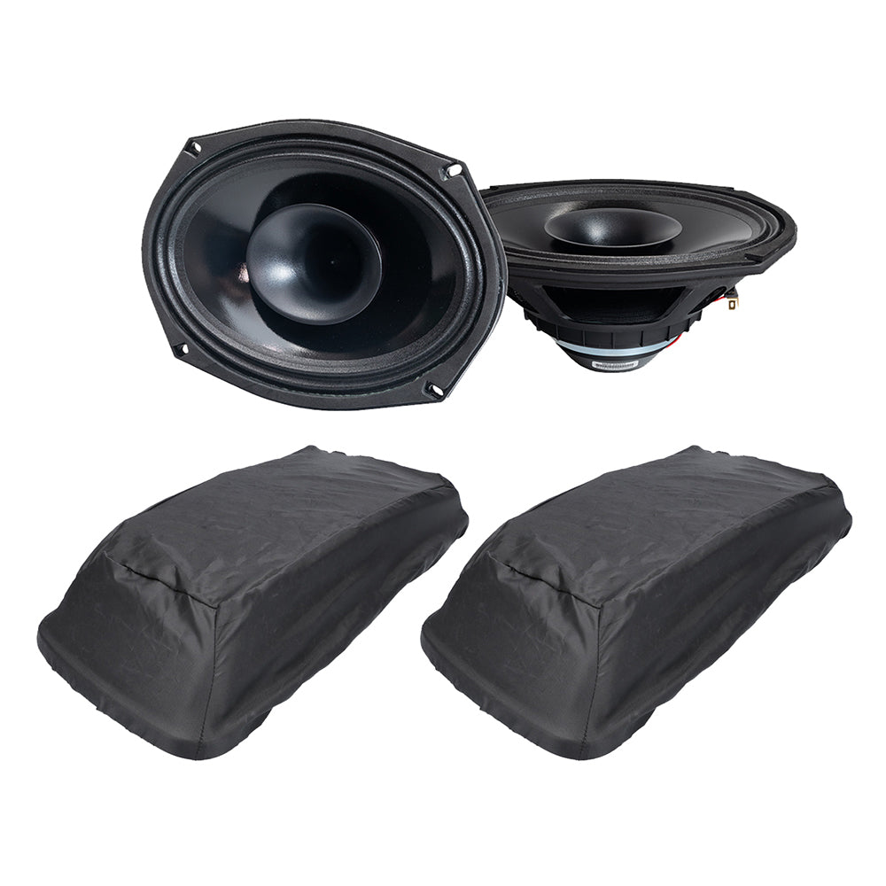 Precision Power MAS.692HT 6"x9” Horn-Loaded Motorcycle Speakers With Metra Saddlebag Lid Cover Protective Water-Resistant Nylon
