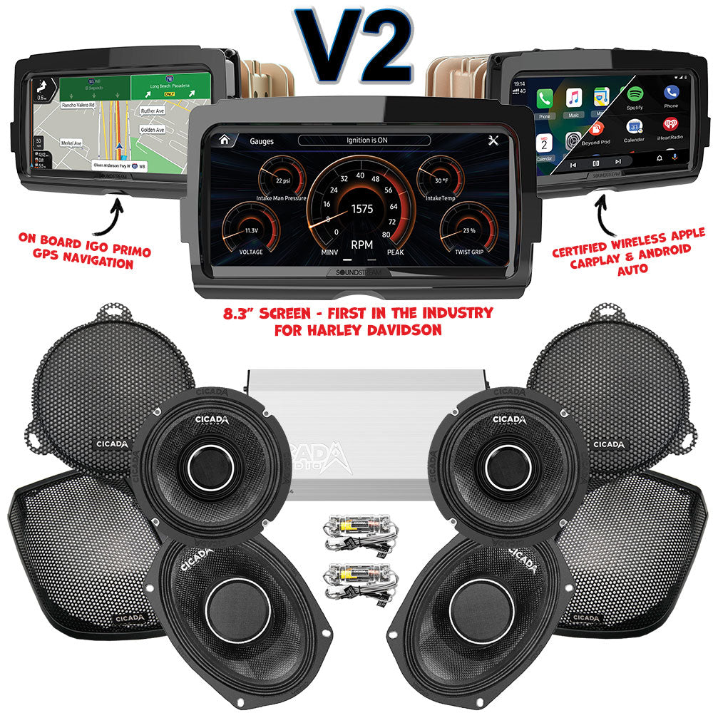 Cicada Audio CHX Stage 4 Plug & Play Amp And Speaker Package With Soundstream Reserve V2 Radio For 2014-2023 Harley Davidson® Street Glide, Electra Glide, And Ultra
