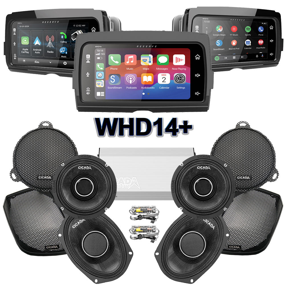 Cicada Audio CHX Stage 4 Plug & Play Amp And Speaker Package With Soundstream Reserve WHD14+ Radio For 2014-2023 Harley Davidson® Street Glide, Electra Glide, And Ultra