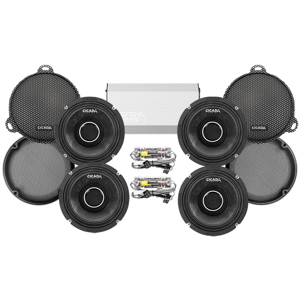 Cicada Audio CHX Stage 4 Plug & Play Amp And Speaker Package For 2021-2023 Harley Davidson® CVO Tri Glide With HD Audio By Rockford For Factory Radio or Existing Soundstream Reserve Radios