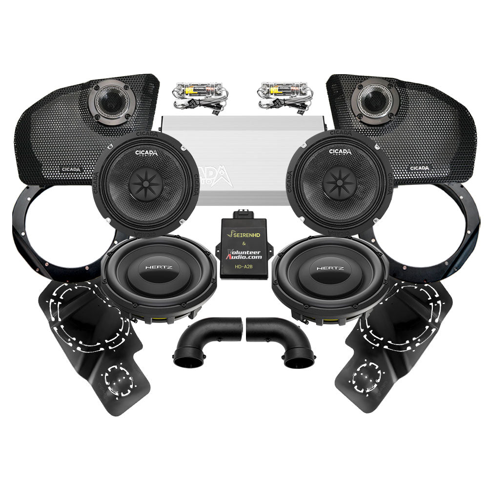 Cicada Audio CM A2B Stage 2 Ultimate Plug & Play Amp And Speaker Package with Subwoofer Kit For 2024-Up Harley Davidson® Road Glide Base Models and CVO Road Glide ST