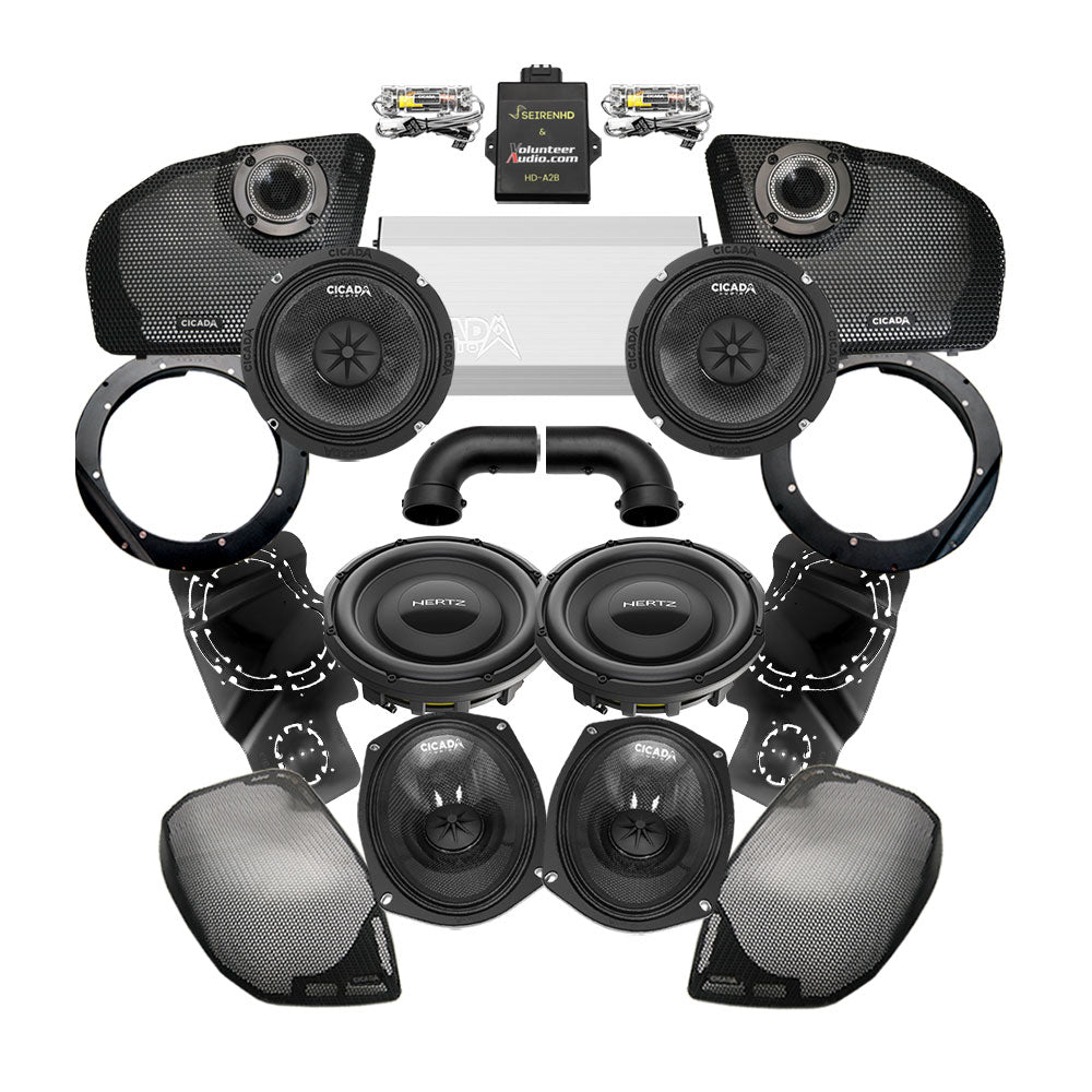 Cicada Audio CXK / CM A2B Stage 4 Ultimate Plug & Play Amp And Speaker Package with Subwoofer Kit For 2024-Up Harley Davidson® Road Glide Base Models and CVO Road Glide ST