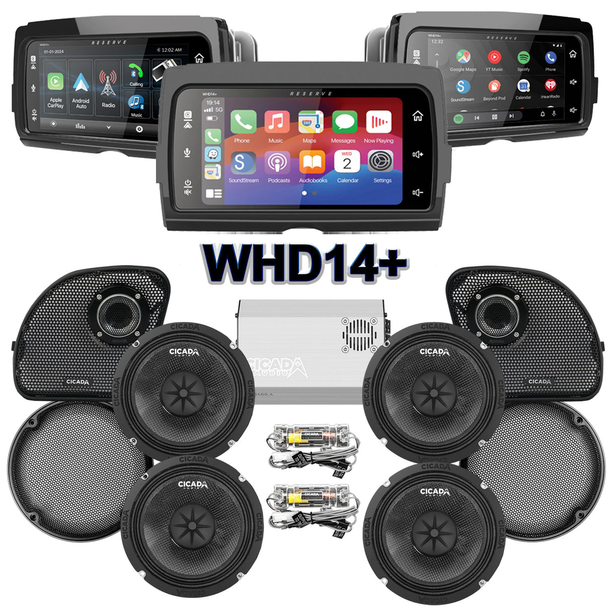 Cicada Audio CXK Stage 4 Plug & Play Amp And Speaker Package With SoundStream Reserve WHD14+ Radio For 2015-2023 Harley Davidson® Road Glide