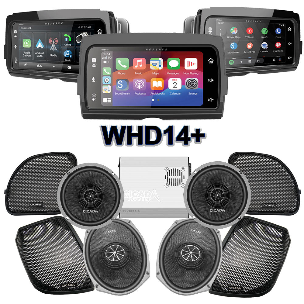 Cicada Audio CXX Stage 4 Plug & Play Amp And Speaker Package With Soundstream Reserve WHD14+ Radio For 2015-2023 Harley Davidson® Road Glide
