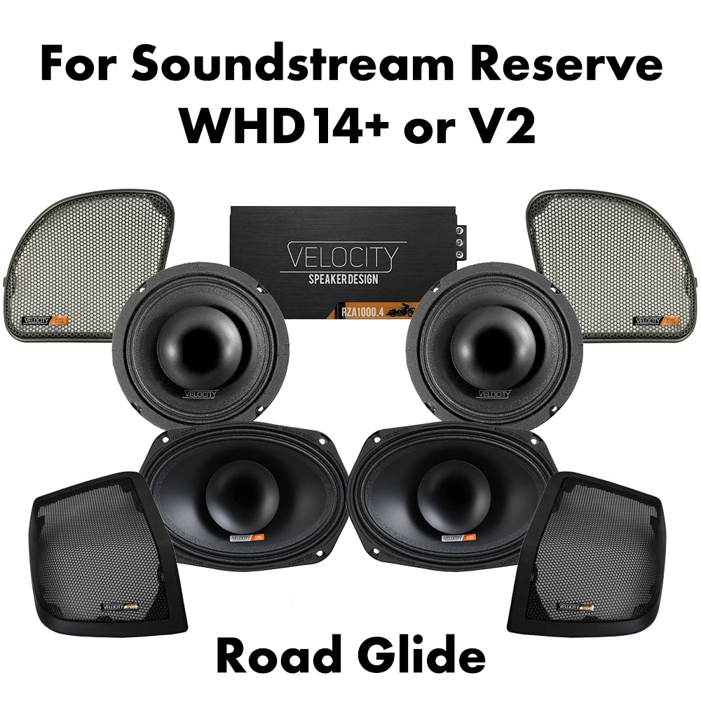 Velocity Stage 4 Plug & Play Amp and Speaker Package For 2015-2023 Harley Davidson® Road Glide and Road Glide Specials with Existing Soundstream Reserve WHD14+ or V2 Radio