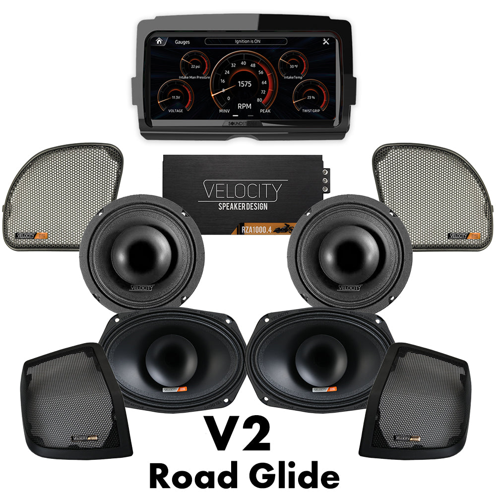 Velocity Stage 4 Plug & Play Amp and Speaker Package For 2015-2023 Harley Davidson® Road Glide and Road Glide Specials with Soundstream Reserve V2 Radio