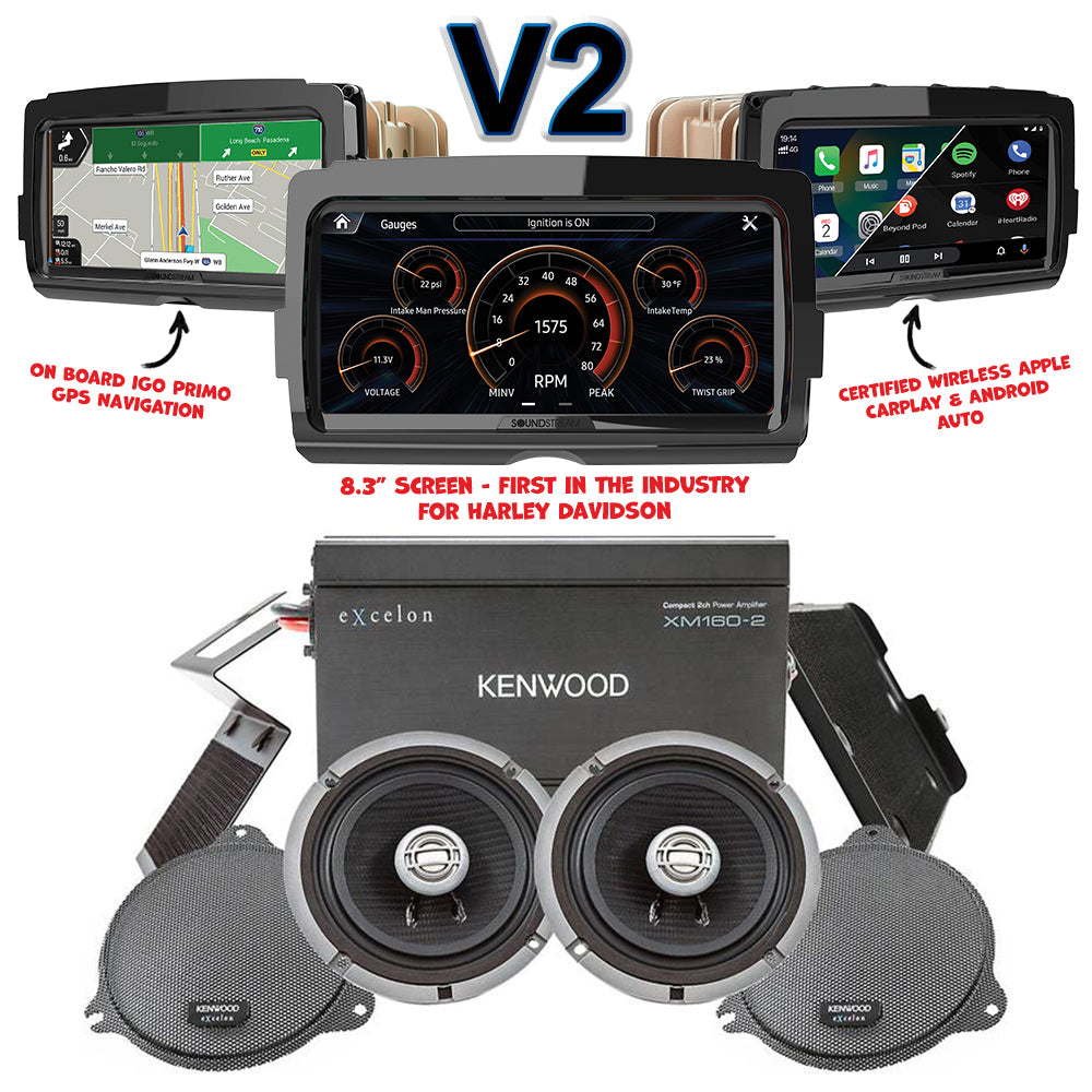 Kenwood Excelon P-HD1F Upper Fairing Audio Kit + Soundstream Reserve V2 Radio for select 2014-Up Harley Davidson® Motorcycles
