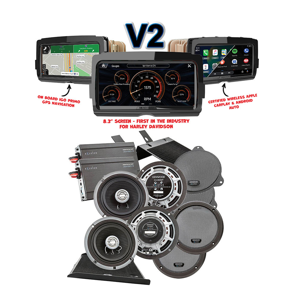 Kenwood Excelon P-HD4UT Upper Fairing & Tour Pak Audio Kit + Soundstream Reserve V2 Radio for select 2014-Up Harley Davidson® Motorcycles