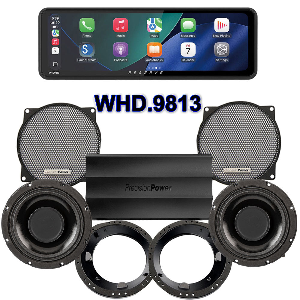Precision Power HTW Stage 2 Plug & Play Amp And Speaker Package With Soundstream Reserve WHD.9813 Radio For 1998-2013 Harley Davidson® Street Glide, Electra Glide, And Ultra