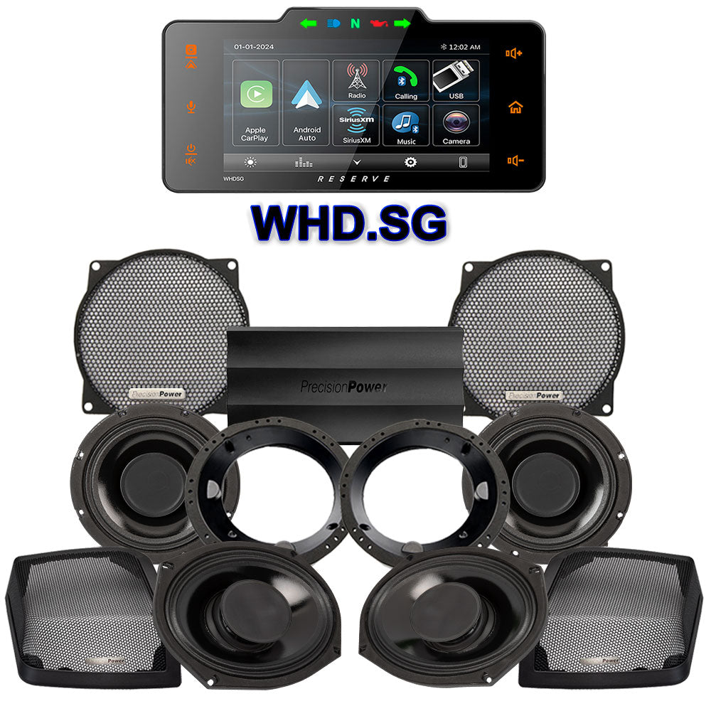 Precision Power HTW Stage 4 Plug & Play Amp And Speaker Package With Soundstream Reserve WHD.SG Radio For 1998-2013 Harley Davidson® Street Glide, Electra Glide, And Ultra