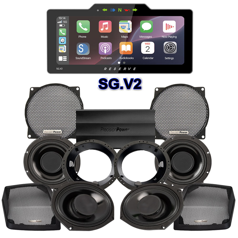 Precision Power HTW Stage 4 Plug & Play Amp And Speaker Package With Soundstream Reserve SG.V2 Radio For 1998-2013 Harley Davidson® Street Glide, Electra Glide, And Ultra