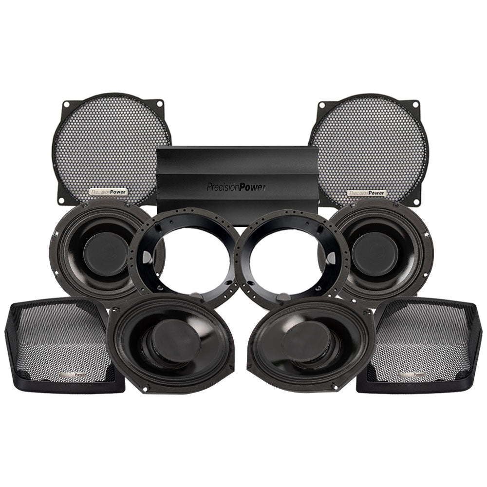 Precision Power HTW Stage 4 Plug & Play Amp And Speaker Package For 1996-2013 Harley Davidson® Street Glide, Electra Glide, And Ultra for Existing Soundstream Reserve, Aquatic-AV, and Boss Radios