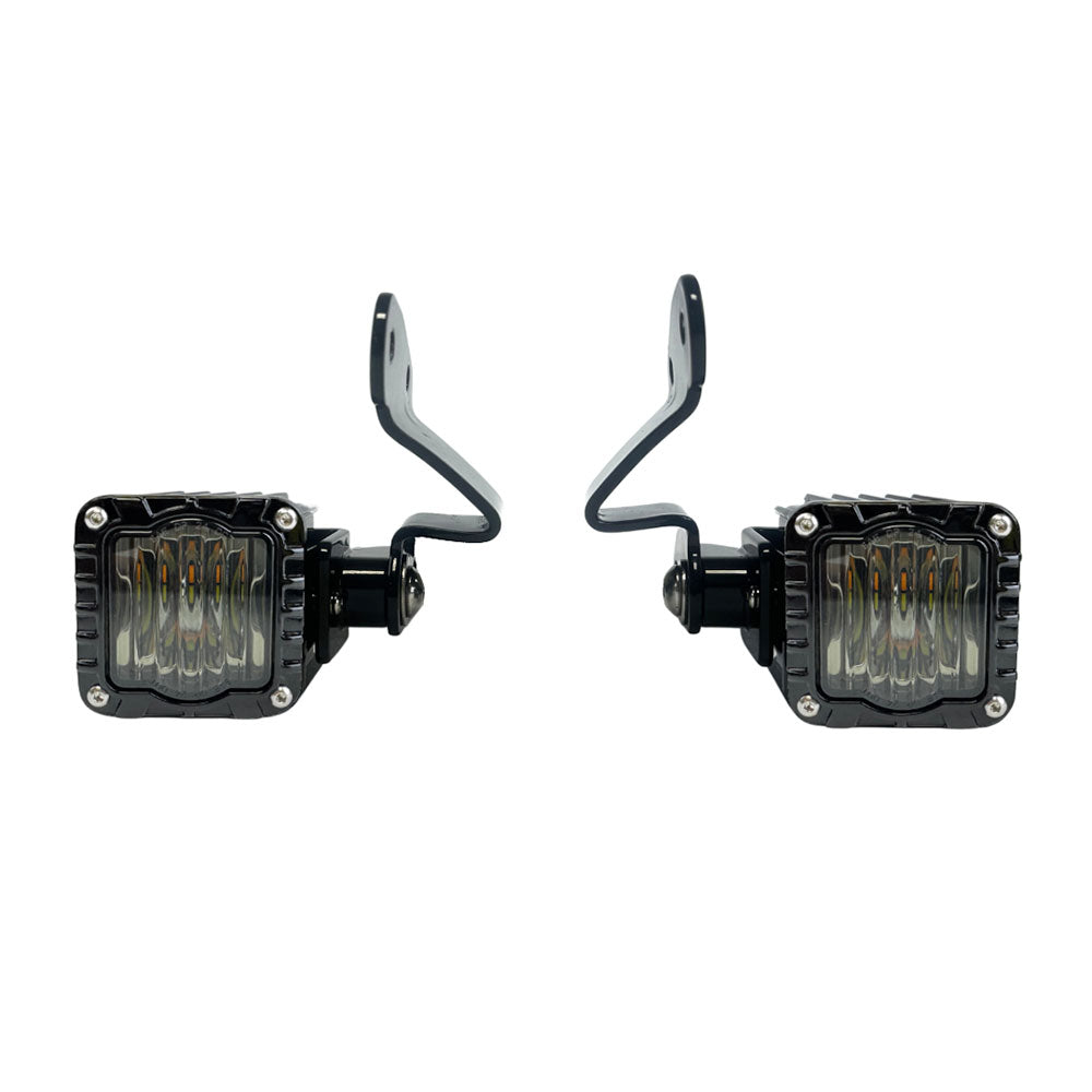 Custom Dynamics Shark Demon® SD-23RG-FT-AW White/Amber LED Front Turn Signals for 2023-Up Harley Davidson® Road Glide Motorcycles