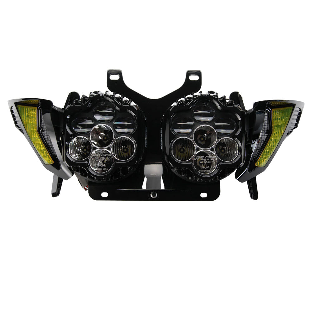 Custom Dynamics Shark Demon® 2 LED Headlight Kit with Front Turn Signal Vents Bundle for 2023.5-2026 Harley Davidson® Road Glide Motorcycles