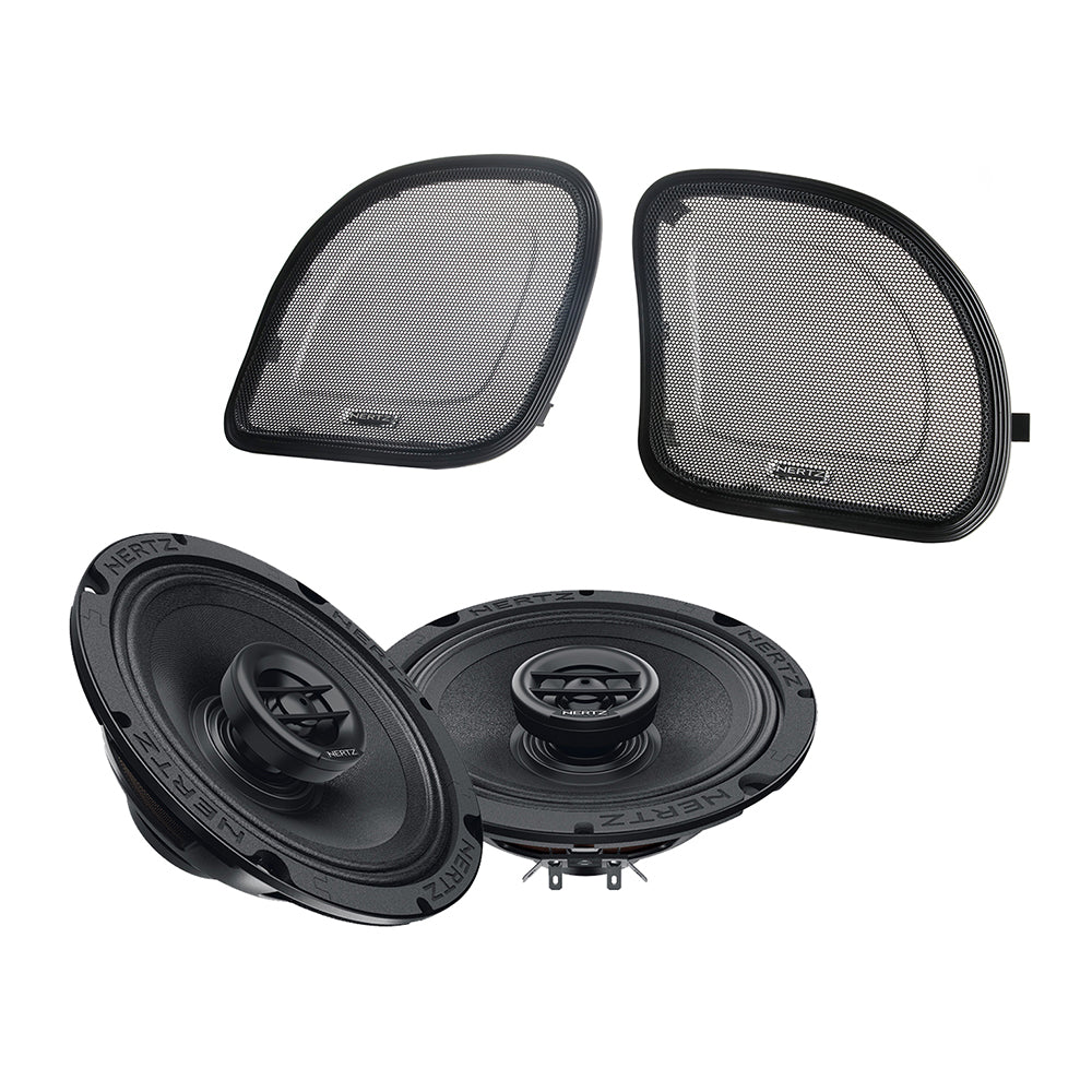 Hertz SX165NEO 6.5 inch 4 ohm Water Resistant Coax Speakers with Hertz HRGSG 6.5" Speaker Grille for Harley Davidson® Road Glide Motorcycles