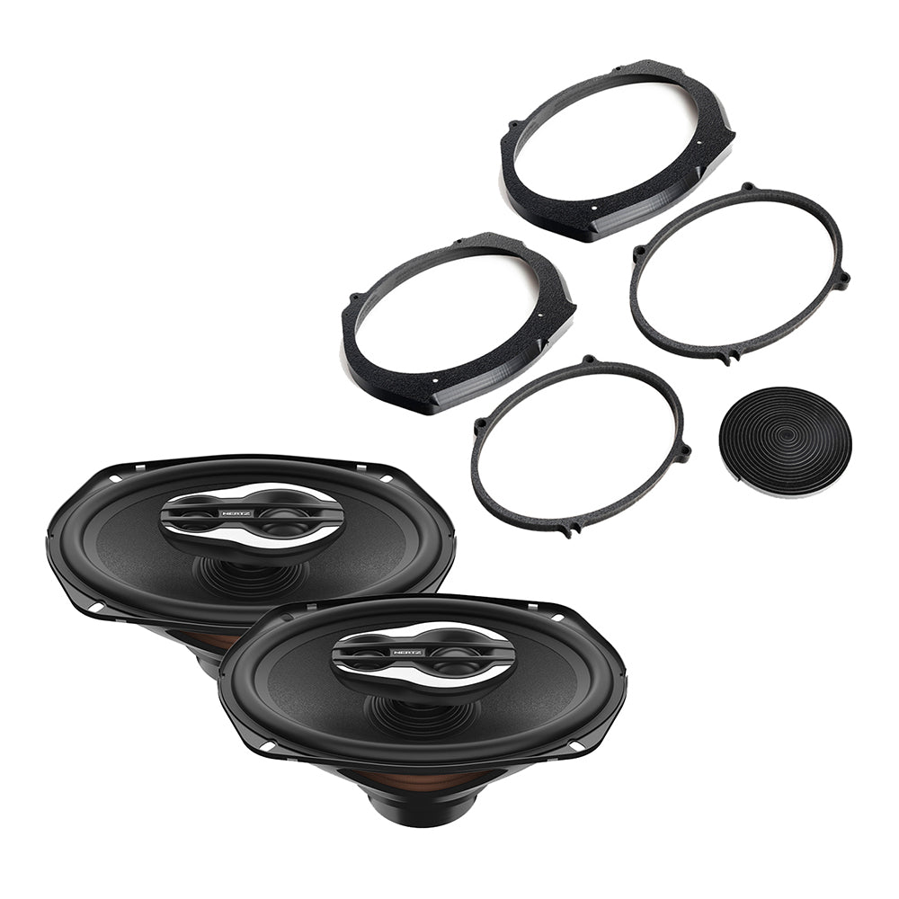 Hertz SX690NEO 3-Way 6x9 inch 4 ohm Water Resistant Coax Speakers + American Hard Bag IP-14-5X7-6X9 V2 Speaker Adapter Set For 2014-2023 Harley Davidson® Saddlebag Lids