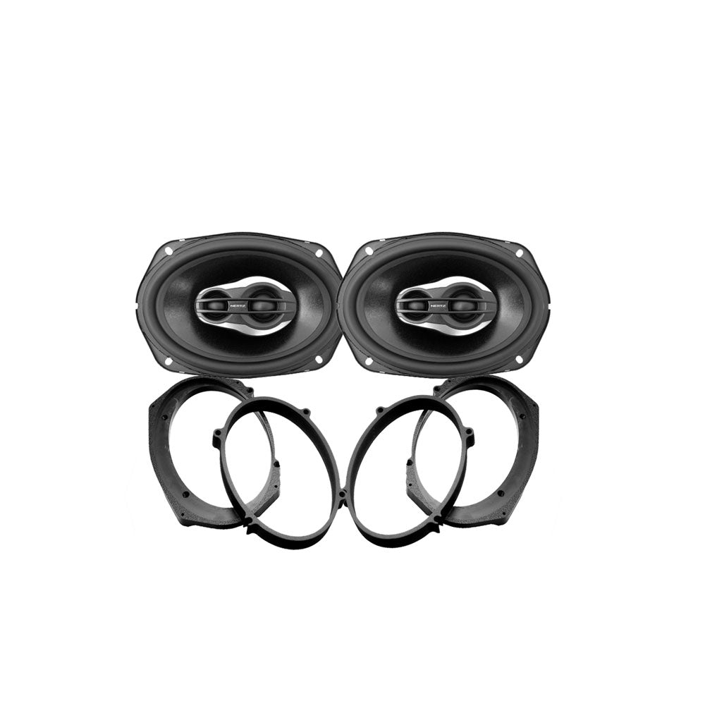 Hertz SX690NEO 3-Way 6x9 inch 4 ohm Water Resistant Coax Speakers + American Hard Bag IP-14-5X7-6X9 V2 Speaker Adapter Set For 2014-2023 Harley Davidson® CVO Saddlebag Lids