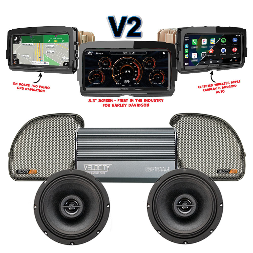 Velocity Stage 2 Plug & Play Amp and Speaker Package With Soundstream Reserve V2 Radio For 2015-2023 Harley Davidson® Road Glide