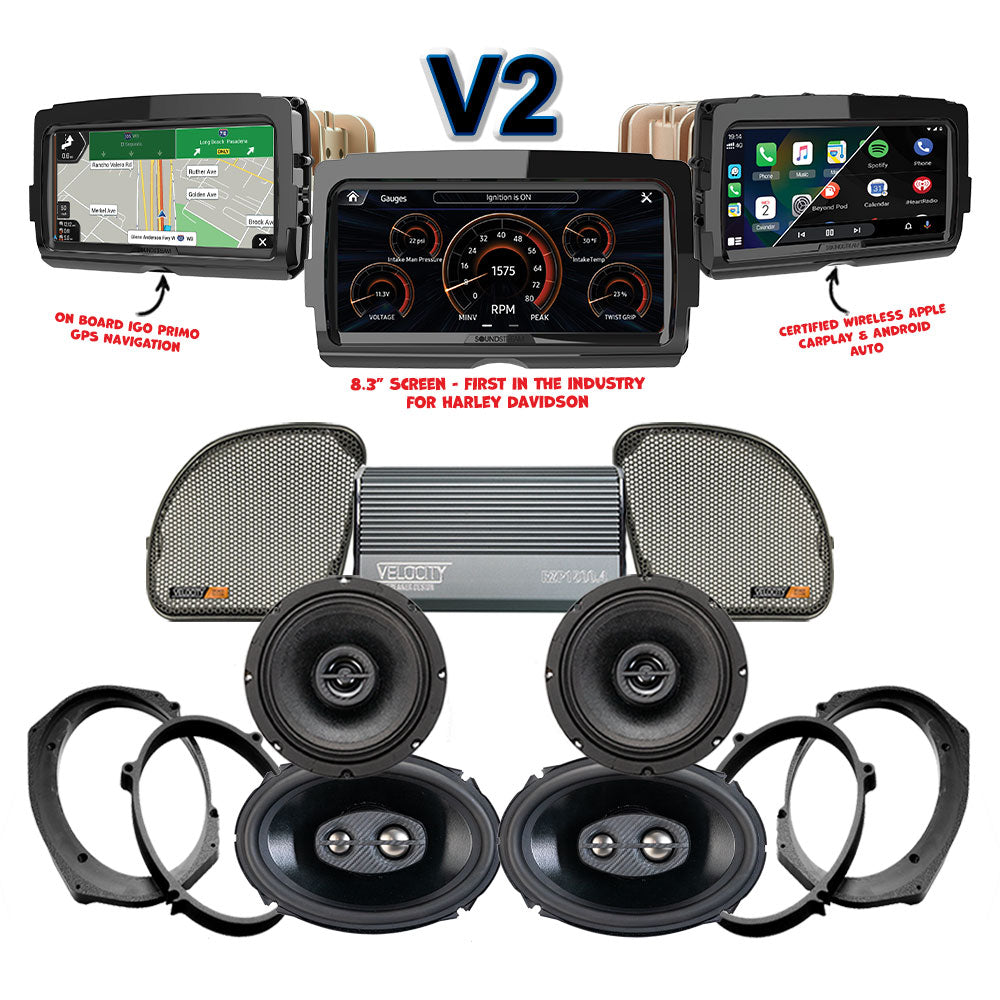 Velocity Stage 4 Plug & Play Amp And Speaker Package With Soundstream Reserve V2 Radio For 2021-2023 Harley Davidson® CVO Road Glide With HD Audio By Rockford
