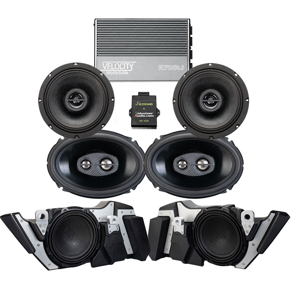 Velocity Stage 4 Ultimate A2B Plug & Play Amp And Speaker Package with Modular Subwoofer Kit For 2023.5-Up Harley Davidson® CVO Road Glide Motorcycles