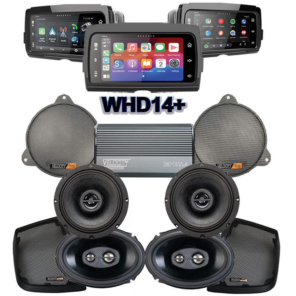 Velocity Stage 4 Plug & Play Amp And Speaker Package With Soundstream Reserve WHD14+ Radio For 2014-2023 Harley Davidson® Street Glide, Electra Glide, And Ultra